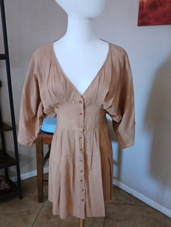 Amuse Society Dresses & Skirts - Amuse Society- Button-Front V-Neck Mini Dress in Mocha